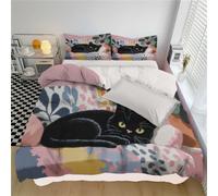 Housse de Couette 220x240cm avec 2 Taies d'oreiller 65x65cm Animaux dessin animé guérisseurs|Parure de Lit Adulte, Canapé tissu forme chat Rose, Doux et Résistant, avec Fermeture Éclair, 2 Personnes