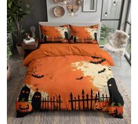 Housse de Couette 220x240cm Halloween en Dessin Animé | Réversible Linge de Lit en Microfibre, Parure de lit pour 2 Personnes Cimetière Hanté avec Fermeture Éclair et 2 Taies d'oreiller 65x65cm