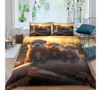Housse de Couette 220x240cm Loutre Parure de Lit Guérison Housse Couette Respirable Légère Microfibre Literie avec Fermeture Éclair pour avec 2 x Taies d'oreiller 2 Personnes b.1946