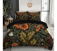 Housse de Couette 220x240cm Plantes et Fleurs Parure de Housse de Couette avec Feuilles de Pavot De Rêve Et Nuages Blancs Parure de Lit pour 2 Personnes avec 2 Taie d'oreiller 65x65 cm, Orange-Vert