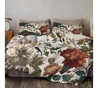 Housse de Couette 220x240cm Plantes et fleurs Parure de Housse de Couette avec Pivoines grimpantes De Rêve Et Nuages Blancs Parure de Lit pour 2 Personnes avec 2 Taie d'oreiller 65x65 cm, Rouge orangé