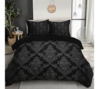 Housse de Couette 220x240cm Style rétro européen Parure de Housse de Couette avec Brocart de Vigne De Rêve Et Nuages Blancs Parure de Lit pour 2 Personnes avec 2 Taie d'oreiller 65x65 cm, Noir