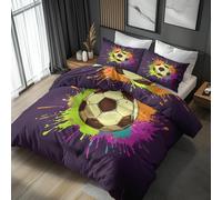 Housse De Couette 220x260 Coloré Football Adulte Enfant, Parure De Lit 220x260 Motif Enfant Graffiti 2 Person avec Fermeture éclair, 2 Taie d'oreiller, Linge De Lit 100% Microfibre, LS4546