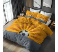 Housse De Couette 220x260 Jaune Football Adulte Enfant, Parure De Lit 220x260 Motif Soleil Rayures Enfant 2 Person Avec Fermeture éclair, 2 Taie D'oreiller, Linge De Lit 100% Microfibre, LS4490