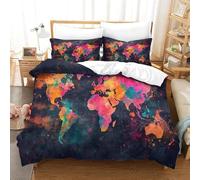 Housse de Couette 240 x 220 Carte Rétro Imprimé 3D Parure de lit 2 Personnes Aquarelle avec 2 Taies d'oreiller 65x65 cm Douce Microfibre Literie 3 Pièces pour Adulte a_869