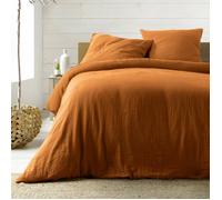 Housse de couette 240 x 220 cm + 2 taies - Gaze de coton uni Angelia Caramel