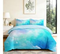 Housse de Couette 240 x 220 cm Abstrait Parure de lit avec Fermeture, Parure de lit Halo Bleu Aquarelle pour Adultes et Enfants, 2 taies d'oreiller 65 x 65 cm, Bleu Ciel en Microfibre