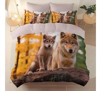 Housse de Couette 240 x 220 cm avec 2 Taies d'oreiller, Doux et confortable Forêt Photographie Animalière Loup Thème Parure de Lit - Convient aux adultes et aux enfants Housse de Couette Rose