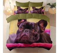Housse de Couette 240 x 220 cm avec fermeture éclair, Mignon Photographie Animalière Chiens thème Housse de couette convient aux adultes et aux enfants - Microfibre respirante Parure de Lit Vert Sauge