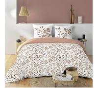 Douceur d'Intérieur Parure de lit Maiwen Mocha 100% coton 57 fils motif végétal 240x220 cm 3 pièces