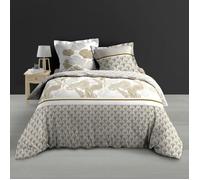 Douceur d'Intérieur Housse de couette Melisse 220x240cm Percale + taies Feuillage blanc bronze gris
