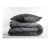 Housse de Couette 240 x 220 cm - Velours Uni - Velina Anthracite + 2 Taies