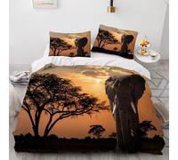 Housse de Couette 240 x 220 éléphant D'afrique Imprimé 3D Parure de lit 2 Personnes Animaux des Prairies avec 2 Taies d'oreiller 65x65 cm Douce Microfibre Literie 3 Pièces pour Adulte a.364