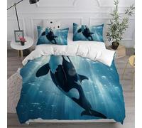 Housse de Couette 240 x 220 épaulard Imprimé 3D Parure de lit 2 Personnes Animaux Marins avec 2 Taies d'oreiller 65x65 cm Douce Microfibre Literie 3 Pièces pour Adulte a.502