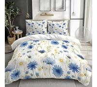 Housse de Couette 240 x 220 Fleurs Bleues Imprimé 3D Parure de lit 2 Personnes Fleurs avec 2 Taies d'oreiller 65x65 cm Douce Microfibre Literie 3 Pièces pour Adulte a.502