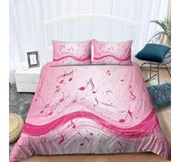 Housse de Couette 240 x 220 Note de Musique Rose Imprimé 3D Parure de lit 2 Personnes Musique avec 2 Taies d'oreiller 65x65 cm Douce Microfibre Literie 3 Pièces pour Adulte a_106