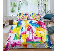 Housse de Couette 240 x 260 Adulte Art Abstrait 3D Imprimé Parure de Lit 2 Personnes Aquarelle Multicolore 3 Pièces Doux Microfibre Literie avec Fermeture Éclair et 2 Taies d'oreiller 65x65 cm d-1258