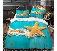 Housse de Couette 240 x 260 Adulte Motif étoile de Mer 3D Imprimé Parure de Lit 2 Personnes Bois Bleu Sarcelle 3 Pièces Doux Microfibre Literie avec Fermeture Éclair et 2 Taies d'oreiller 65x65 cm P13