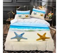 Housse de Couette 240 x 260 Adulte Plage Tropicale 3D Imprimé Parure de Lit 2 Personnes Motifs étoiles de Mer 3 Pièces Doux Microfibre Literie avec Fermeture Éclair et 2 Taies d'oreiller 65x65 cm P15