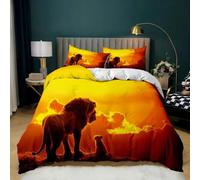 Housse de Couette 240 x 260 Adulte Roi Lion Parure de Lit 2 Personnes Ensemble de Literie Imprimée Réversible en Microfibre Douce avec 2 taies d'oreiller, avec Fermeture éclair