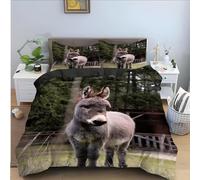 Housse de Couette 240 x 260 âne Parure de lit 2 Personnes Animaux de La Ferme 3D Imprimée Doux Literie Set Microfibre Housses Couettes avec Fermeture Éclair et 2 Taies d'oreiller G-665