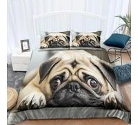 Housse de Couette 240 x 260 Animaux Domestiques Imprimée 3D Carlin Parure de Lit 2 Personnes Doux Microfibre Literie avec 2 Taies D'oreillers 65x65 cm avec Fermeture Éclair S.414