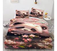 Housse de Couette 240 x 260 Animaux Fleurs Parure de Lit TréSor National Pandas Ensemble de Literie 3 Pièces - Housse Couette en Microfibre Douce et 2 Taies d'oreiller, avec Fermeture Éclair -Kg3432