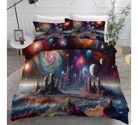 Housse de Couette 240 x 260 Art Parure de Lit 2 Personne Cosmos Microfibre Housse de Couette 3D Imprimé Literie Set 3 Pièces avec Fermeture ÉclairZ288