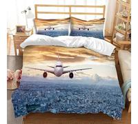 Housse de Couette 240 x 260 Avion Parures de Lit 3D Imprimée Douce Literie Set City of The Airplane Microfibre Housses de Couettes 2 Personnes avec 2 x Taie d'oreiller 65x65 cm r.2251