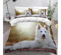 Housse de Couette 240 x 260 Berger Blanc Suisse Imprimée 3D Chien de Compagnie Parure de Lit 2 Personnes Doux Microfibre Literie avec 2 Taies D'oreillers avec Fermeture Éclair A-2814