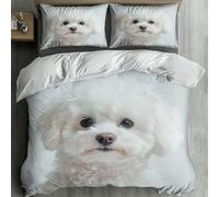 Housse de Couette 240 x 260 Bichon Frisé Parure de lit 2 Personnes Chien de Compagnie Set de Housse Couette Microfibre Imprimée 3D Ensemble de Literie avec 2 Taies d'oreiller C-3120