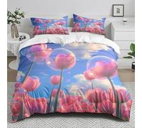 Housse De Couette 240 X 260 Bleu Rose Couette 2 Personne Imprimé - Ensembles De Housses De Couette en Microfibre Brossée Douce, avec 2 Taie d'oreiller