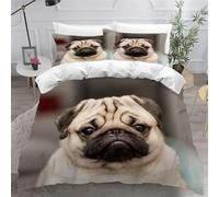 Housse de Couette 240 x 260 Carlin Parure de lit 2 Personnes Chien Mignon 3D Imprimée Doux Literie Set Microfibre Housses Couettes avec Fermeture Éclair et 2 Taies d'oreiller G-147