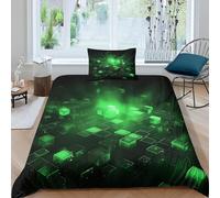 Housse de Couette 240 X 260 Carré Vert Parure de Lit 2 Personnes Sets de Housses de Couettes Microfibre avec 2 Taies d'oreiller 65x65cm, Géométrique Motif Parures de Lit