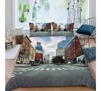Housse de Couette 240 x 260 Carrefour Parure de Lit 2 Personnes Architecture Urbaine 3 Pièces Housse Couette en Microfibre Douce Imprimé 3D avec 2 Taies d'oreiller 65x65 cm d-522