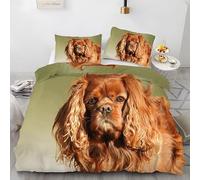 Housse de Couette 240 X 260 Cavalier King Charles Spaniel Vert Clair Parure de Lit 2 Personnes Sets de Housses de Couettes Microfibre avec 2 Taies d'oreiller 65x65cm, Chien Motif Parures de Lit