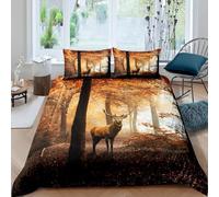 Housse de Couette 240 x 260 Cerf Adulte Parure de lit 240x260 cm Elk Imprimé 3D Housse Couette 2 Personnes Forêt d'automne Douce Ensemble de Literie avec 2 Taies d'oreiller a.3784