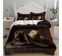 Housse de Couette 240 x 260 Chapeau de Cowboy Imprimée 3D Cowboys de L'ouest Parure de Lit 2 Personnes Doux Microfibre Literie avec 2 Taies D'oreillers avec Fermeture Éclair 2646.C