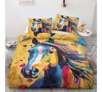 Housse de Couette 240 x 260 Cheval - Decoration Cheval, Parure de Lit 2 Personnes Imprimée Animaux Aquarelle, Linge de Lit en Microfibre Douce avec Fermeture éclair, 2 Taies d'oreiller 65x65 cm P*&90