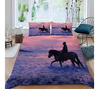 Housse de Couette 240 x 260 Cheval Parure de Lit 3D Imprimée Microfibre ScèNe De Lac Housse Couette 2 Personnes avec Fermeture éclair + 2 Taie d'oreiller 65x65 cm e-528