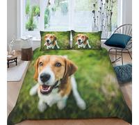 Housse de Couette 240 x 260 Chien Parure de Lit 3D Imprimée Microfibre Herbe Verte Housse Couette 2 Personnes avec Fermeture éclair + 2 Taie d'oreiller 65x65 cm e-324