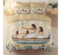 Housse de Couette 240 x 260 cm avec 2 Taies d'oreiller 65x65 cm Égypte Traditionnel Mystérieux Parure de lit Adulte cm - Housse Couette avec Fermetures éclai Beige Bleu