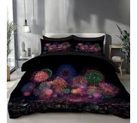 Housse De Couette 240 X 260 Cm avec 2 Taies d'oreiller 65X65 Cm, Feux d'artifice du Nouvel an, Parure De Lit Noël Adulte avec Fermeture Éclair, Housse De Couette 2 Personnes Multicolore
