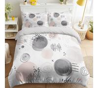 Housse de Couette 240 x 260 cm Bohème Abstrait Motif, Gris Réversible Sets de Housses de Couettes, Adulte Cadeau, Aquarelle Bloc De Couleur Cercle Ligne Moderne Parure de lit 120g/㎡ Microfibre