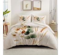 Housse De Couette 240 x 260 cm Couette Imprimée décor pour Aquarelle, Herbe d'eucalyptus Housse Couette Ado GarçOn Et Fille Parure De Lit Et 65x65 Taie d'oreiller Blanc