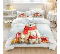 Housse de Couette 240 x 260 cm Dessin Animé Mignon Ours Coffret Cadeau imprimée Microfibre Parure de lit avec Fermeture éclair, Gris Clair Housse de Couette Set pour Adultes Garçons