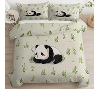 Housse de Couette 240 x 260 cm en Microfibre Ultra Douce, Minimalisme Herbe Panda Mignon Parure de Lit Adulte 2 Personnes avec Fermeture Éclair + 2 Taies d’Oreiller, Vert Pâle