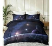Housse de Couette 240 x 260 cm Illustration Spatiale, Univers Planète Galaxie Weiche en Microfibre Parure de Lit avec Taies d'oreiller, Noir