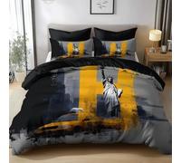 Housse de Couette 240 x 260 cm Images De Taxis De New York Parure de lit Microfibre avec Fermeture Éclair Sets de Housse Couette avec 2 Taie d'oreiller Linge de Lit Imprimé, Noir