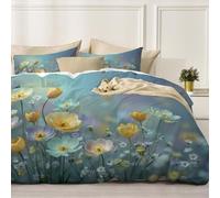 Housse De Couette 240 x 260 cm Marguerite Coquelicot Tulipe Réversible Parure De Lit Microfibre Douce Sets De Housse De Couette Fleurs Vintage avec Fermeture éclair Et 2 Taies d'oreiller